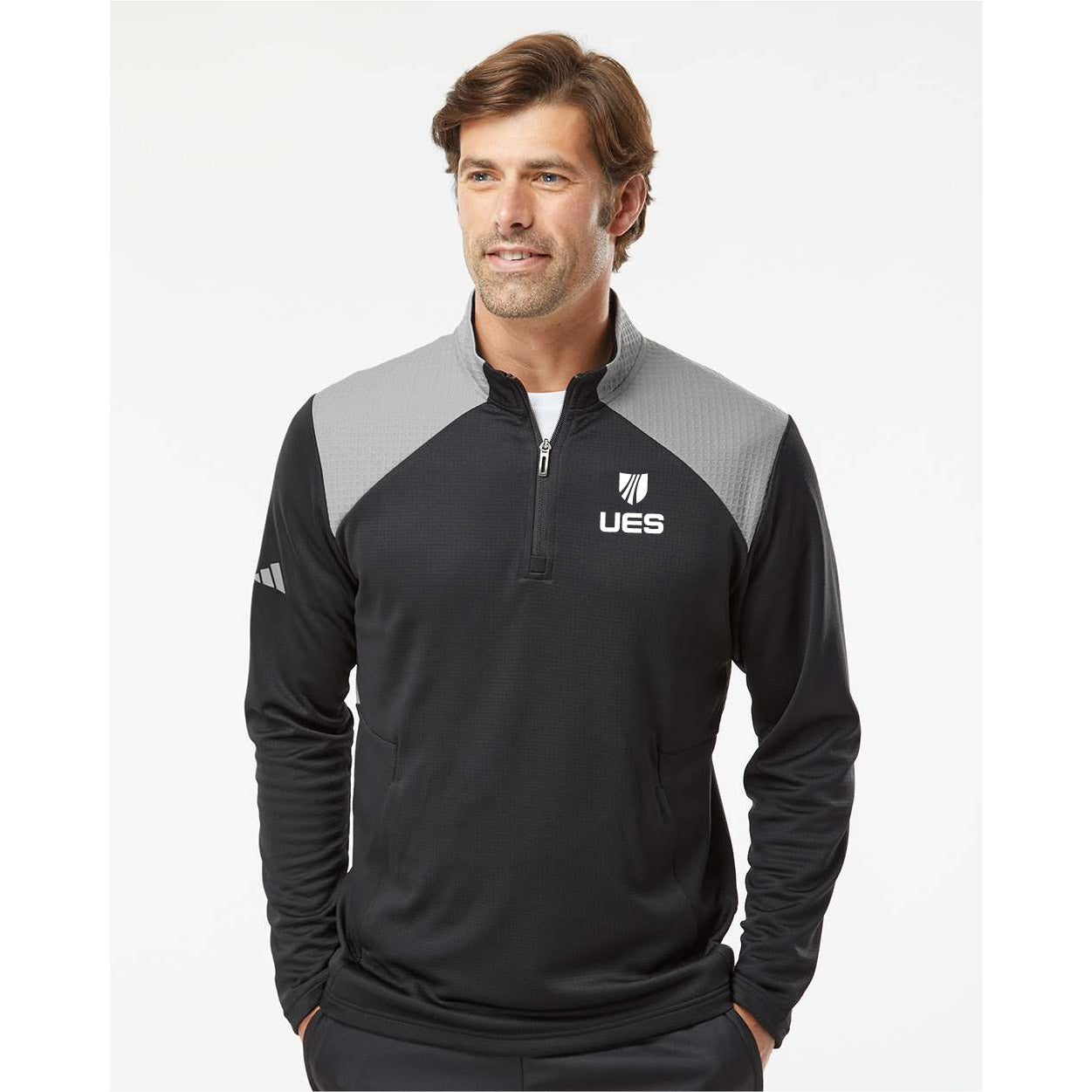Adidas Textured Mixed Media Quarter-Zip Pullover