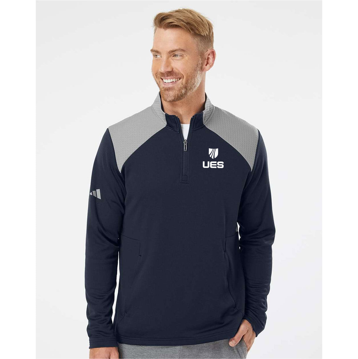 Adidas Textured Mixed Media Quarter-Zip Pullover